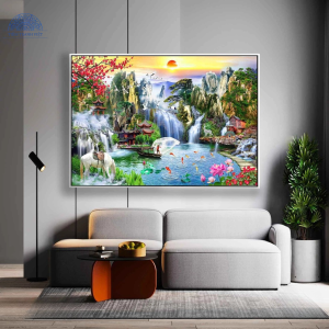 Tranh Người giăng lưới đầm sen