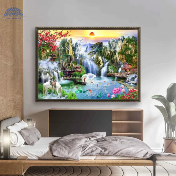 Tranh Người giăng lưới đầm sen