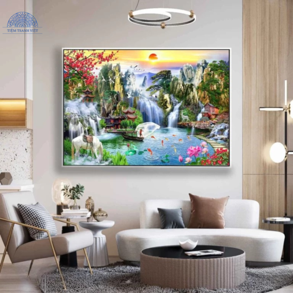 Tranh Người giăng lưới đầm sen