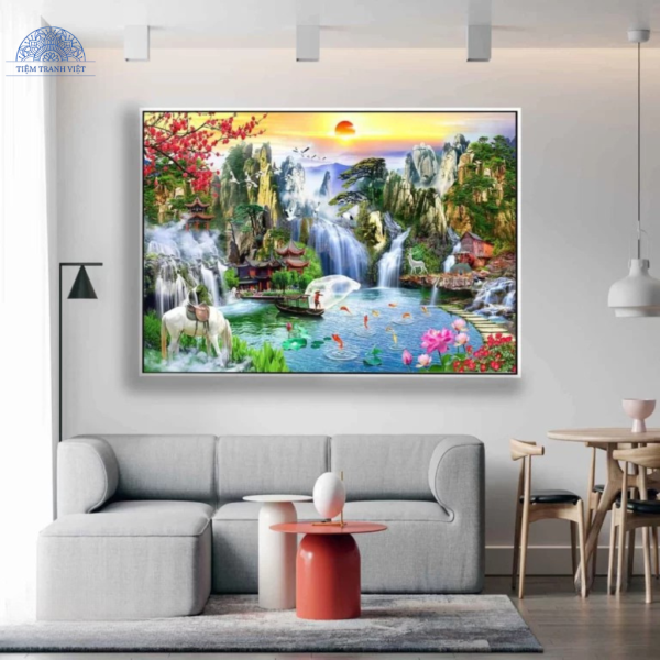 Tranh Người giăng lưới đầm sen