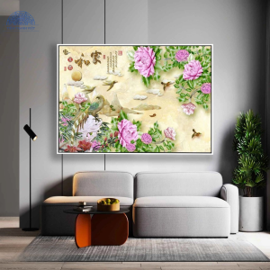 Tranh phong thủy chim và hoa mẫu đơn