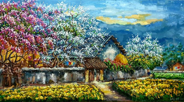 Tranh phong cảnh mùa hoa nở