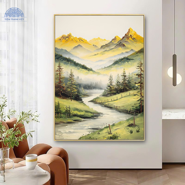 Tranh Phong Cảnh Nắng Sớm Trên Đồi Xanh
