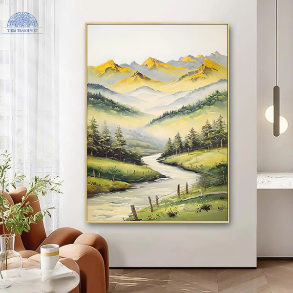 Tranh Phong Cảnh Nắng Sớm Trên Đồi Xanh
