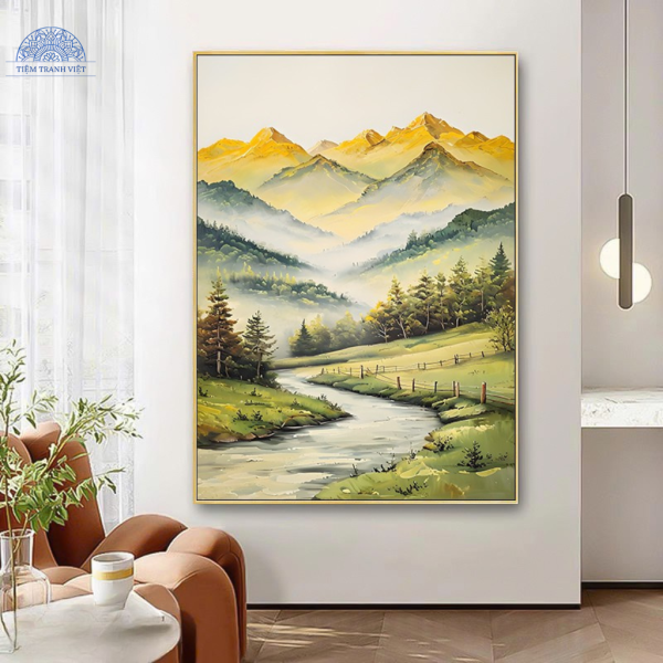 Tranh Phong Cảnh Nắng Sớm Trên Đồi Xanh