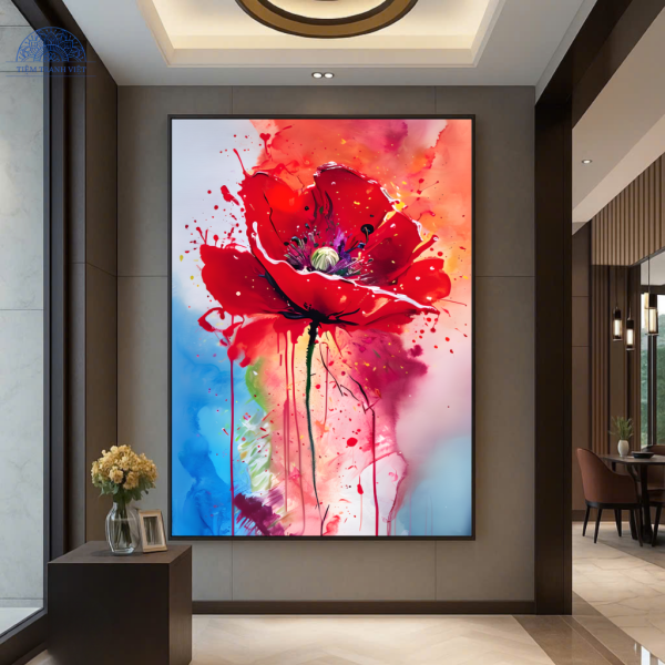 Tranh Hoa Sắc Đỏ Bừng Sáng Nghệ Thuật