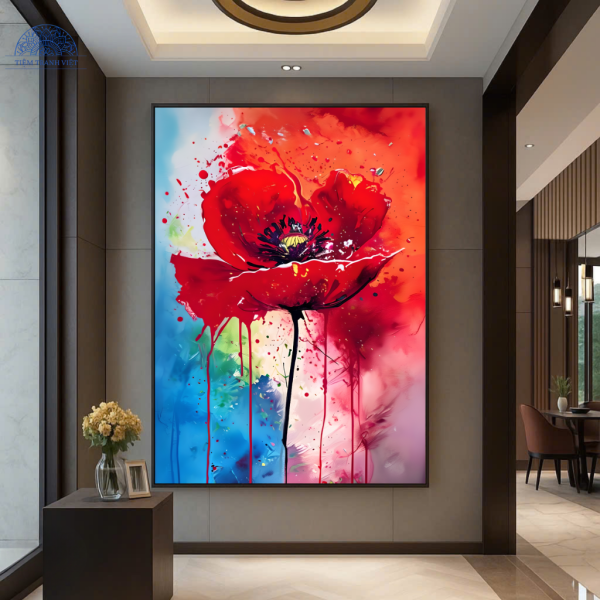 Tranh Hoa Sắc Đỏ Bừng Sáng Nghệ Thuật