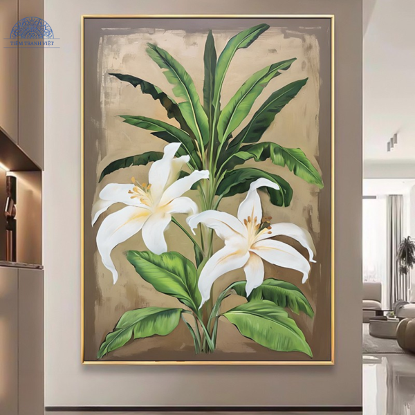 Tranh Sắc Huệ Trên Lá Xanh Nghệ Thuật