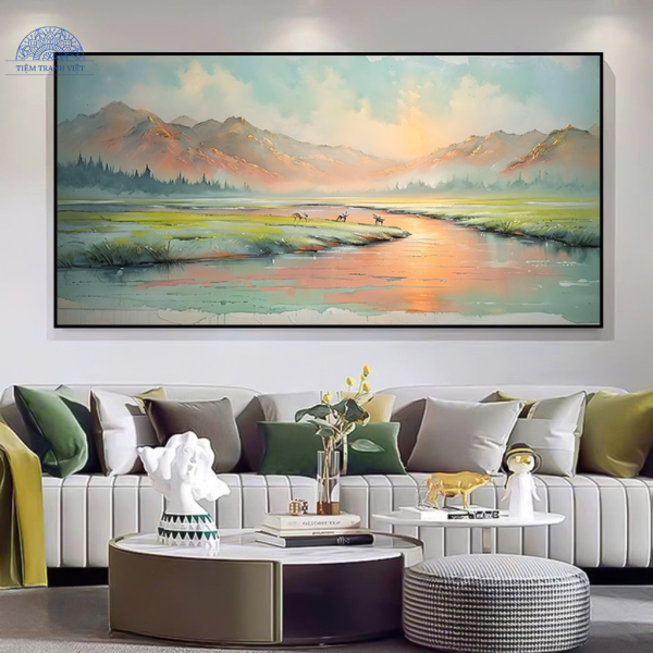 Tranh Phong Cảnh Bình Minh Trên Dòng Hoang Dã