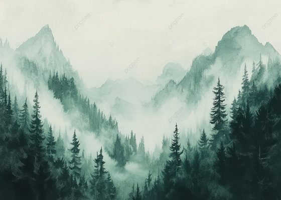 Tranh núi rừng sương mù