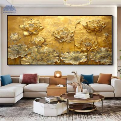 Tranh Hoa Sen Mạ Vàng 1