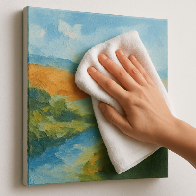 vệ sinh tranh canvas bằng khăn khô