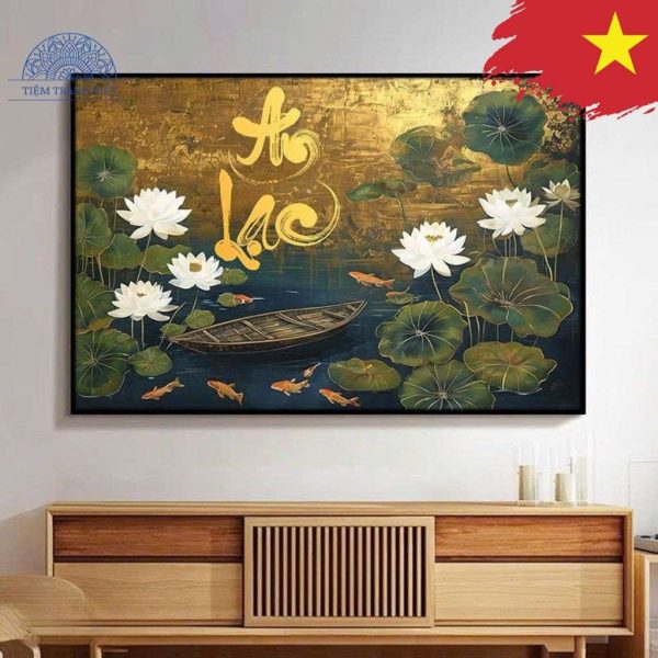 Tranh Chữ An Lạc Sen Cá Chép