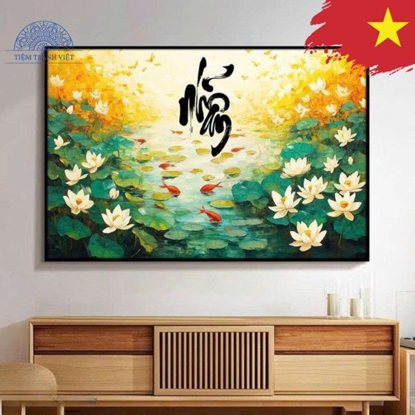 Tranh Chữ Nhẫn Sen Cá Chép
