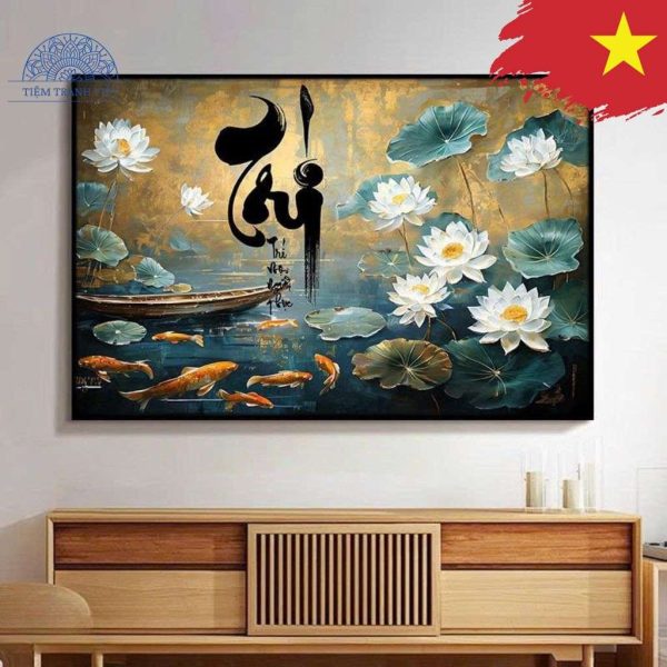 Tranh Chữ Nhẫn Sen Cá Chép