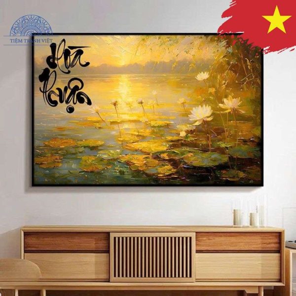 Tranh Chữ Hòa Thuận Sen Vàng