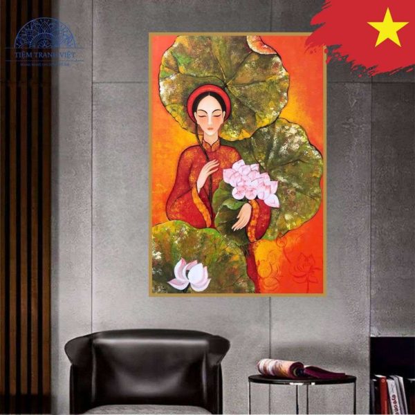 Tranh Thiếu Nữ Bên Hoa Sen