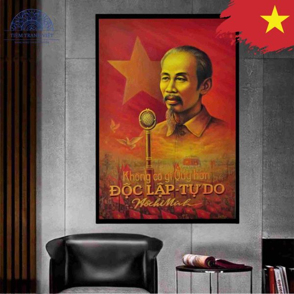 Tranh Bác Hồ và Lá Cờ Đỏ Sao Vàng
