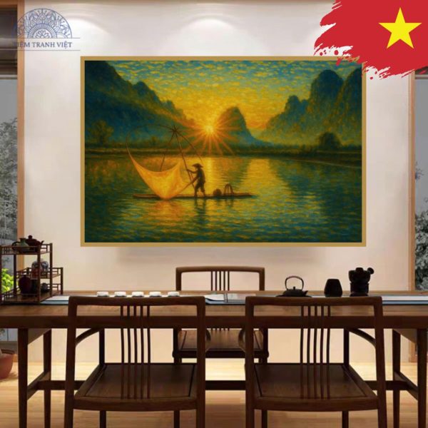 Tranh Thả Lưới Trong Ánh Bình Minh
