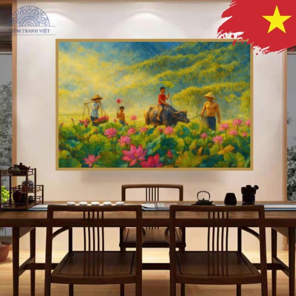 Tranh Làng Quê Mùa Sen Nở
