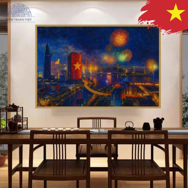 Tranh Phong Cảnh Thành Phố Đêm Pháo Hoa